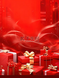 中国红背景海报背景图片_礼品盒红色背景广告海报9