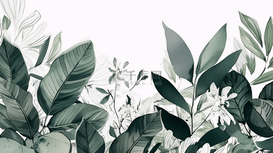 黑白植物插图背景图片_灰色水彩叶子背景美丽的花卉插画