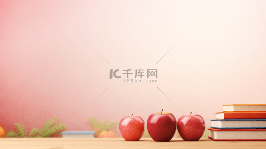 苹果冰糖心背景图片_书桌上摆放苹果文具开学季背景13