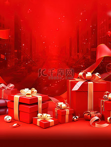 礼品盒红色背景广告海报19