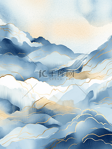 描金背景图片_描金中国风山峦波浪背景5