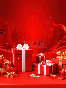 红色福字背景背景图片_礼品盒红色背景广告海报2
