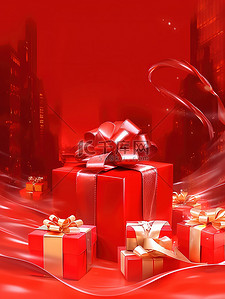 礼品盒红色背景广告海报13