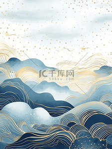 描金背景图片_描金中国风山峦波浪背景19