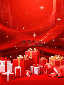 礼品盒红色背景广告海报4