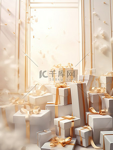 白色礼盒金色丝带节日背景1