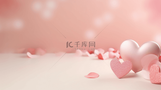 粉色心形花瓣背景图片_粉色3D立体心形玫瑰七夕背景10