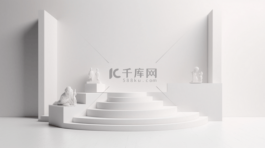 白色抽象构成产品展示用的讲台，3D渲染，3D插图
