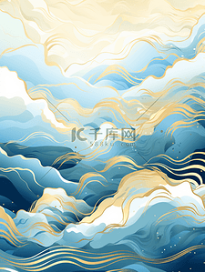 国潮金背景图片_中国风描金山水纹理背景12
