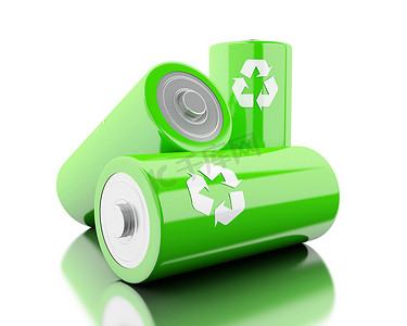 三维堆栈的绿色电池再循环符号 .