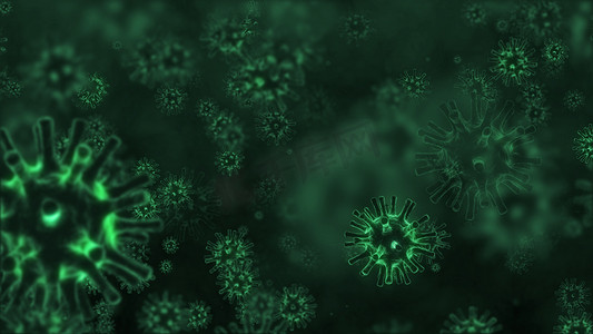 Coronavirus 2019或COVID-19 Corona virus disease bacteria medical healthcare background dangerous flu strain pandemic microscope virus close up, 3d illustration