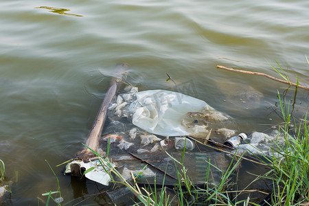 被各种垃圾污染的水.