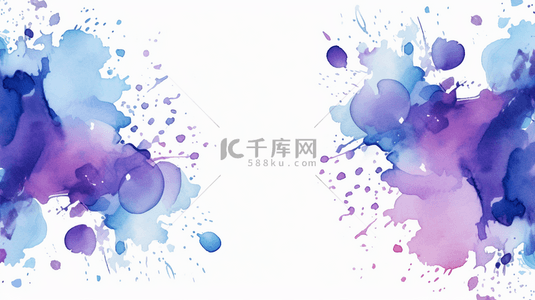 墨水笔刷背景图片_垂直矩形框架，带有蓝色和紫色抽象画刷水彩元素。