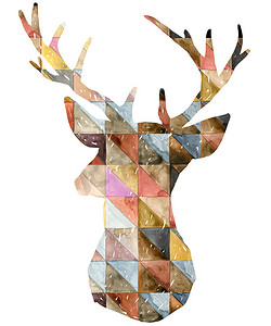 鹿插图。森林鹿鹿剪影。水彩鹿插图。鹿T恤设计.