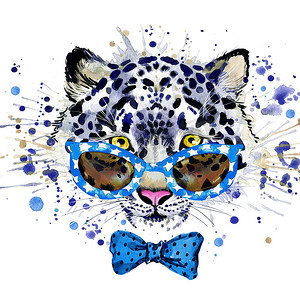 white leopard T-shirt graphics. cool leopard illustration with splash watercolor textured  background. unusual illustration watercolor leopard for fashion print, poster, textiles, fashion design