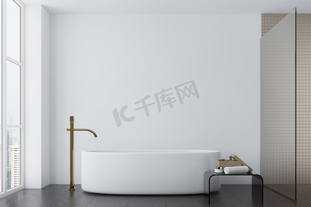 绕白色浴缸浴室瓷砖