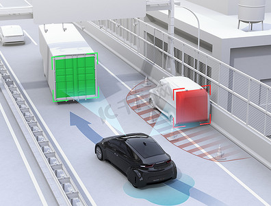 Autonomous car changing lane quickly to avoid a traffic accident