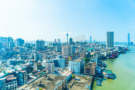 澳门城市建筑摄影照片_澳门城市天际线美丽建筑景观