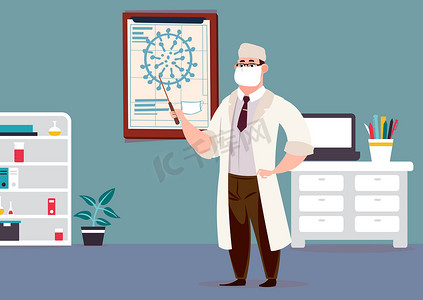 口罩卡通卡通摄影照片_医务工作者讲解医学知识插画