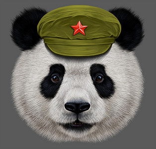 一名中国士兵帽熊猫熊