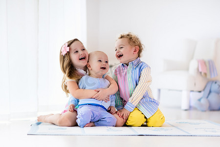 Kids playing at home, brother and sister love