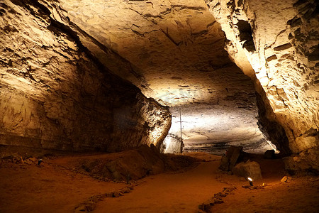 A large walking path inside of Mammoth Cave National Park near Kentucky, U.S.A.