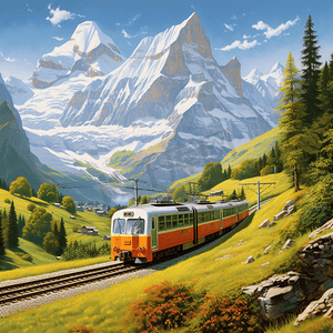 风景摄影照片_阿尔卑斯山脉风景与火车