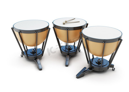 Kettledrums on a white