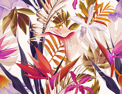 无缝的热带花卉图案