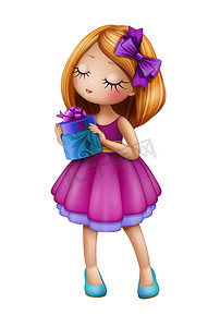红发少女穿着紫色的衣服