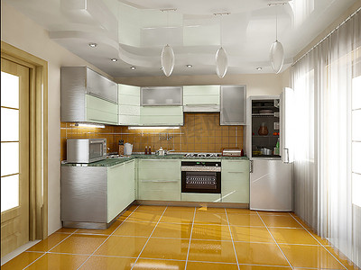 厨房室内的想法，3d 渲染