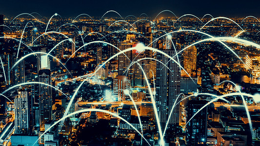 智能化数字城市与全球化的抽象图形显示连接网络