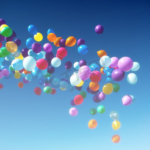 彩色长方形图框摄影照片_五颜六色的气球在天上飞方