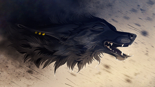 艺术化的3D图画：一只狼从享乐中大笑