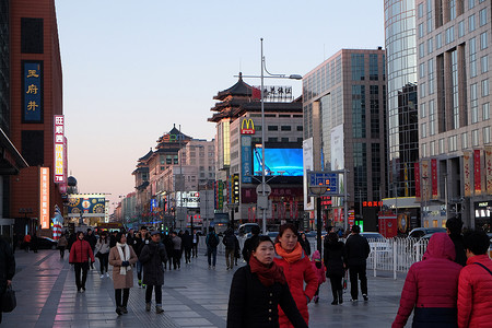北京市中心王府井购物街, 2016年2月23日.