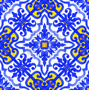蓝色循例摄影照片_葡萄牙 azulejo 瓷砖无缝模式.