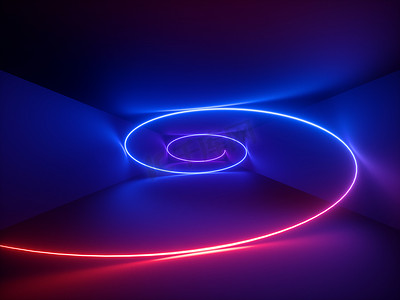 3d 渲染, 红色蓝色霓虹灯螺旋, 螺旋, 抽象荧光背景, 激光显示, 夜总会内灯, 发光曲线线, 几何形状