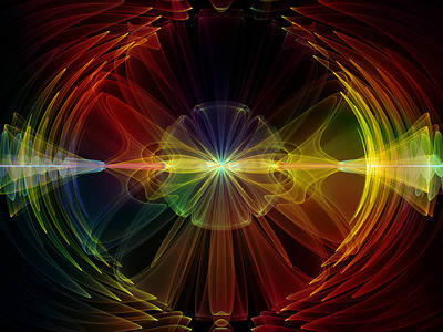 元素组成摄影照片_波函数系列。彩色正弦振动、光和分形元素在声均衡器、音乐谱和量子概率问题上的背景组成
