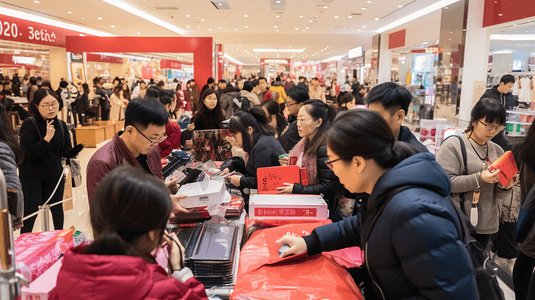 新品促销主图摄影照片_新年买年货购物节商场促销人流活动