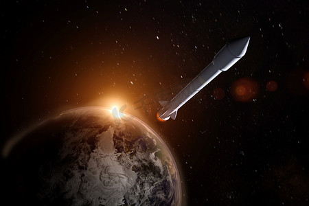 火箭即将离开地球到未知的, 这个图像的元素由美国宇航局提供, 3d 渲染