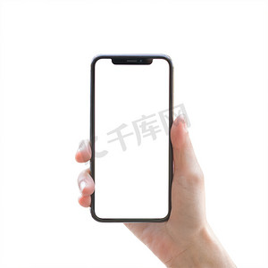 智能电话摄影照片_基于空白屏幕（裁剪路径）的数字智能电话模型和模板，在白色背景下隔离在女性手中的智能手机