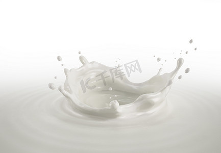 涟漪牛奶摄影照片_奶冠飞溅, 溅在牛奶池中, 带有涟漪。鸟图。在白色背景上。包括裁剪路径.
