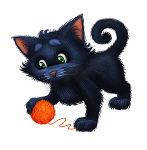儿童书摄影照片_可爱毛茸茸的小猫-卡通动物字符吉祥物玩球