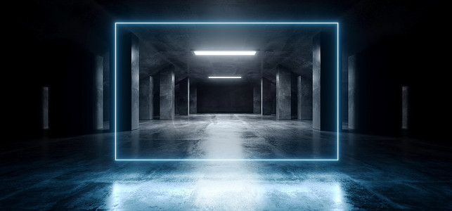 一束白光摄影照片_长方形霓虹灯激光蓝色发光科幻现代黑暗混凝土Ce