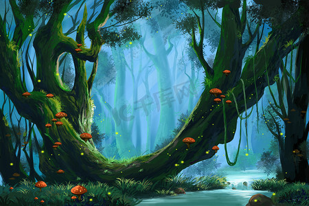 处女林视频游戏数字Cg艺术作品，概念插图，逼真的卡通风格背景