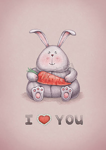 可爱的小兔子玩具的水彩插图。完美的贺卡
