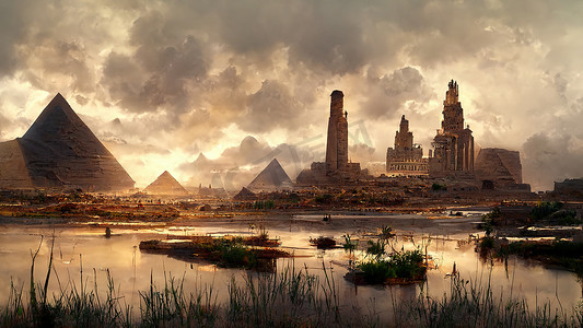 gloomy egyptian landscape. Abstract illustration art .