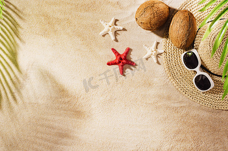 沙滩背景摄影照片_沙滩背景顶视图。带复制空间的沙纹理