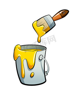 魔法盒卡通摄影照片_卡通黄色颜色漆油漆桶绘画中用的涂料