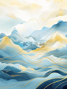 风山水国潮背景图片_中国风描金山水纹理背景33
